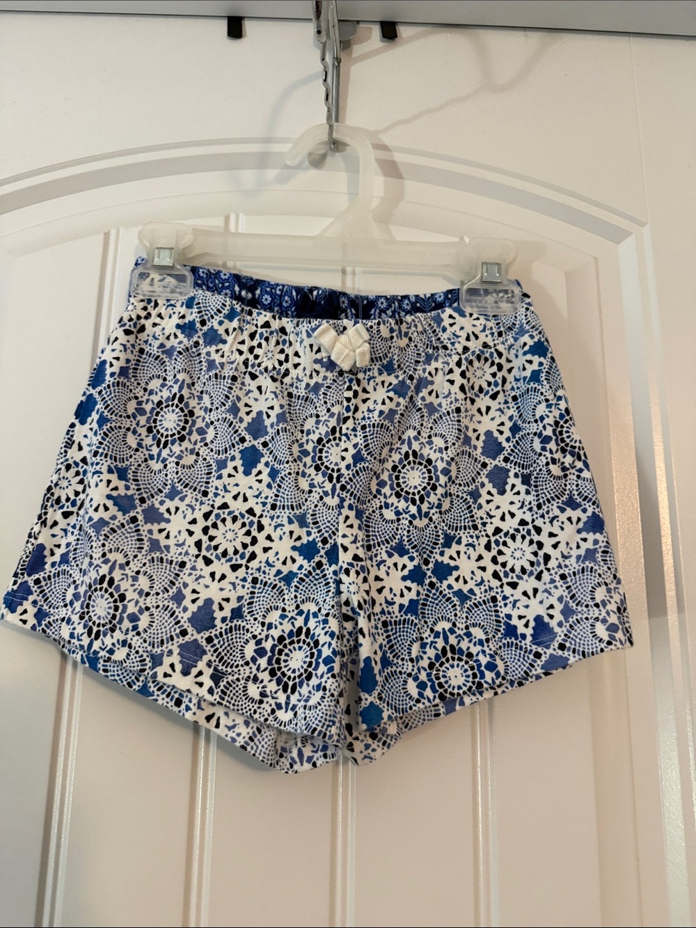 Gently worn Blue and White Lace-Print Shorts (2)